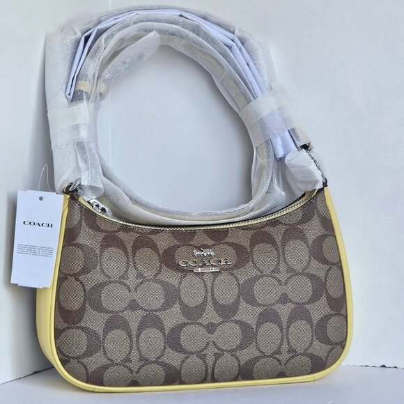 Coach Teri Shoulder Bag Brown CA548 Signature Canvas Yellow Crossbody ORGPKG - Picture 12 of 13